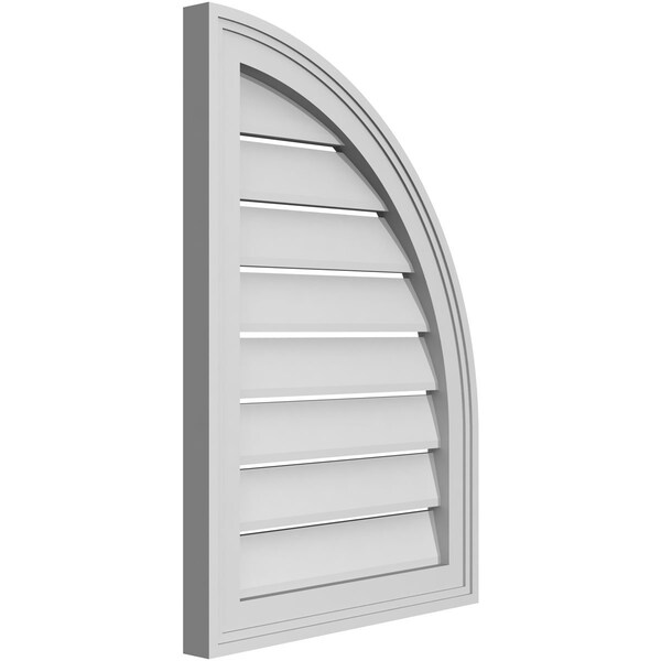 Quarter Round Top Right Surface Mount PVC Gable Vent W/ 2W X 2P Brickmould Sill Frame, 18W X 26H